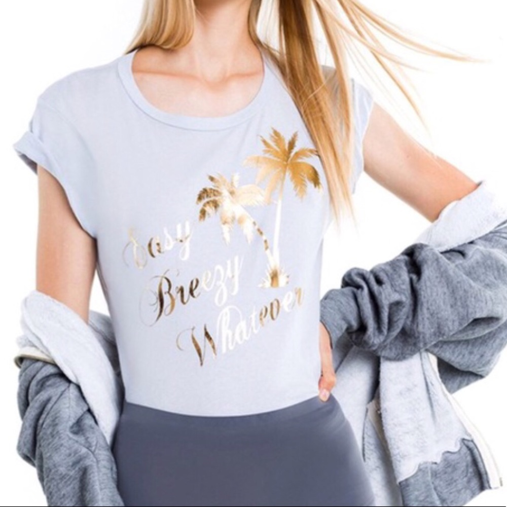 Wildfox Easy Breezy Whatever Gold Foil Graphic T-shirt Tee Size S New